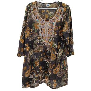 Soula Floral Paisley Embroidered Beaded Embellished Tunic Top Women's Artsy